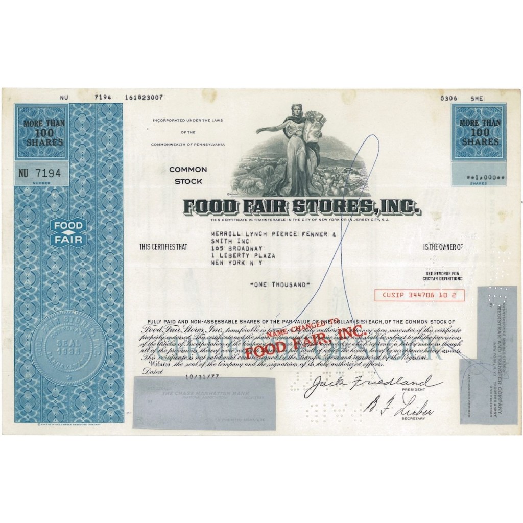 FOOD FAIR STORES, INC. 1000 AZIONI - 1977
