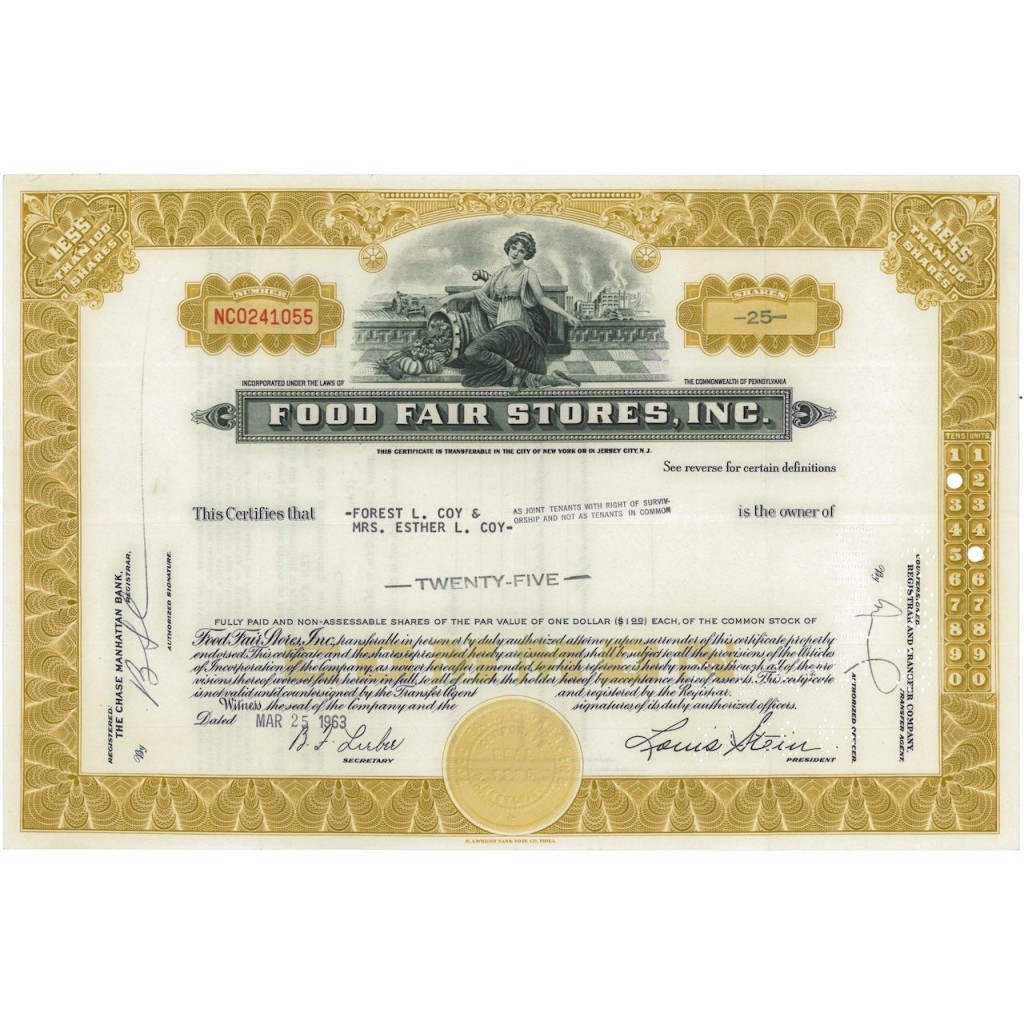 FOOD FAIR STORES, INC. 25 AZIONI - 1963