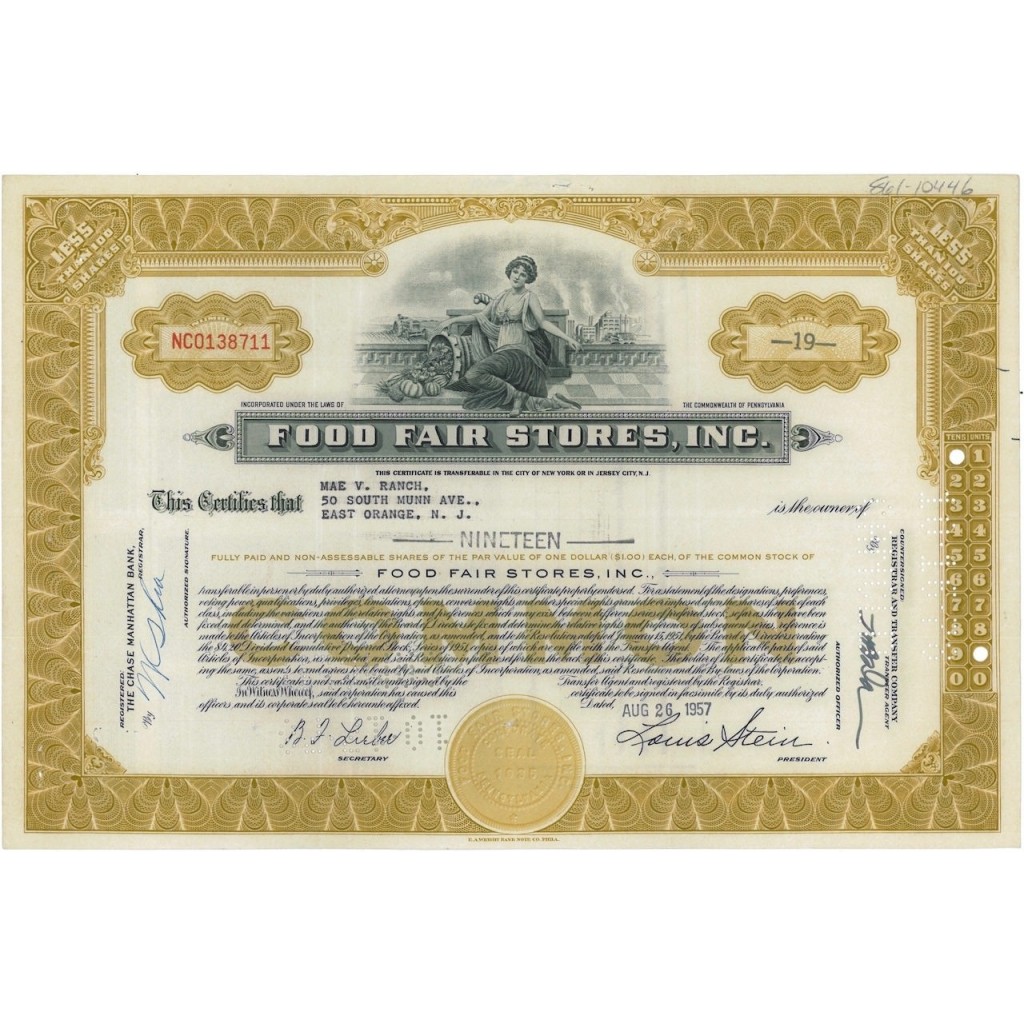FOOD FAIR STORES, INC. 19 AZIONI - 1957