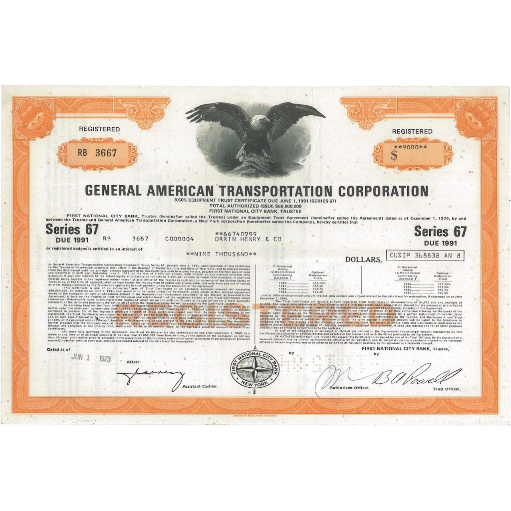 GENERAL AMERICAN TRANSPORTATION CORPORATION - 9000 DOLLARI - 1973