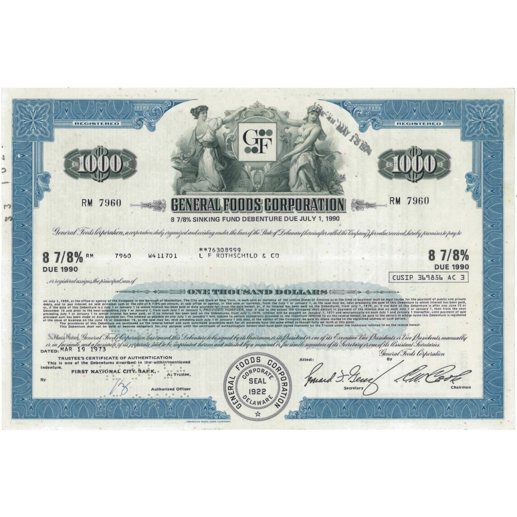 GENERAL FOODS CORPORATION - 1000 DOLLARI - 1973