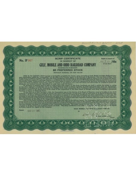 GULF, MOBILE AND OHIO RAILROAD COMPANY - 1 AZIONE - 1941