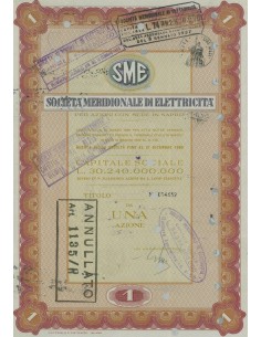SME MERIDIONALE DI ELETTRICITA` 1 AZIONE NAPOLI 1954
