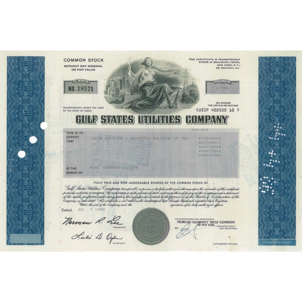 GULF STATES UTILITIES COMPANY - 150 AZIONI - 1983