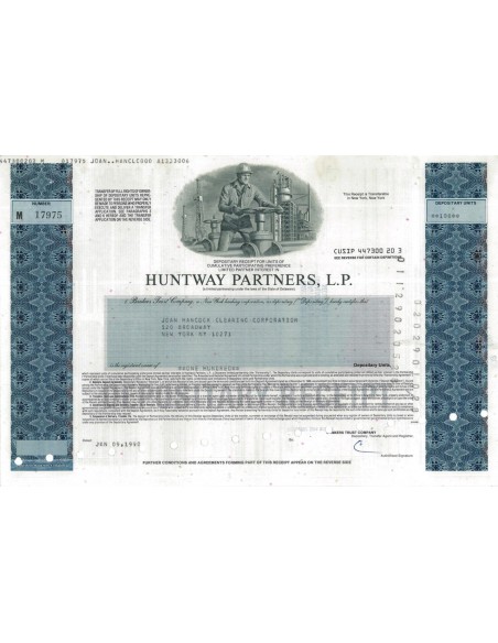 HUNTWAY PARTNERS, LP - 100 DEPOSITARY UNITS - 1990
