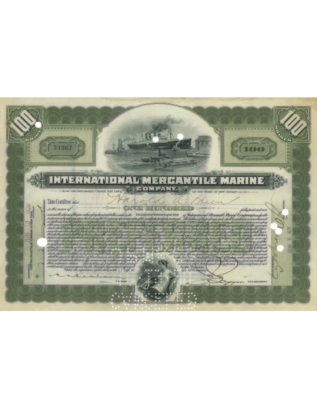 INTERNATIONAL MERCANTILE MARINE - 100 AZIONI - 1920