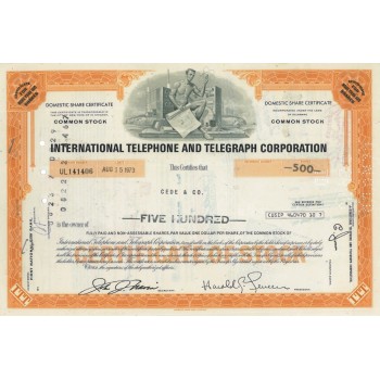 INTERNATIONAL TELEPHONE AND TELEGRAPH CORP. 500 AZIONI - 1973