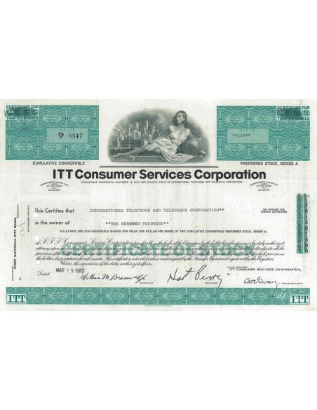 ITT CONSUMER SERVICES CORPORATION - 114 AZIONI - 1973