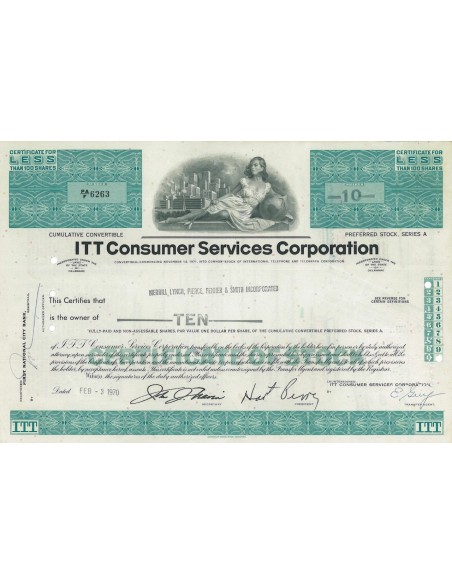ITT CONSUMER SERVICES CORPORATION - 10 AZIONI - 1970