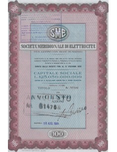 SME MERIDIONALE DI ELETTRICITA` 100 AZIONI NAPOLI 1984