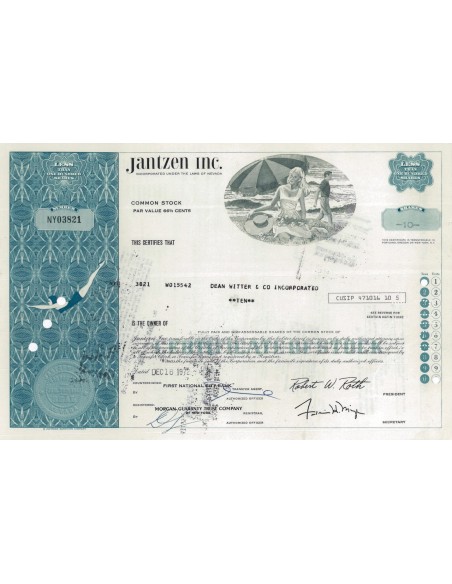 JANTZEN INC. - 10 AZIONI - 1972