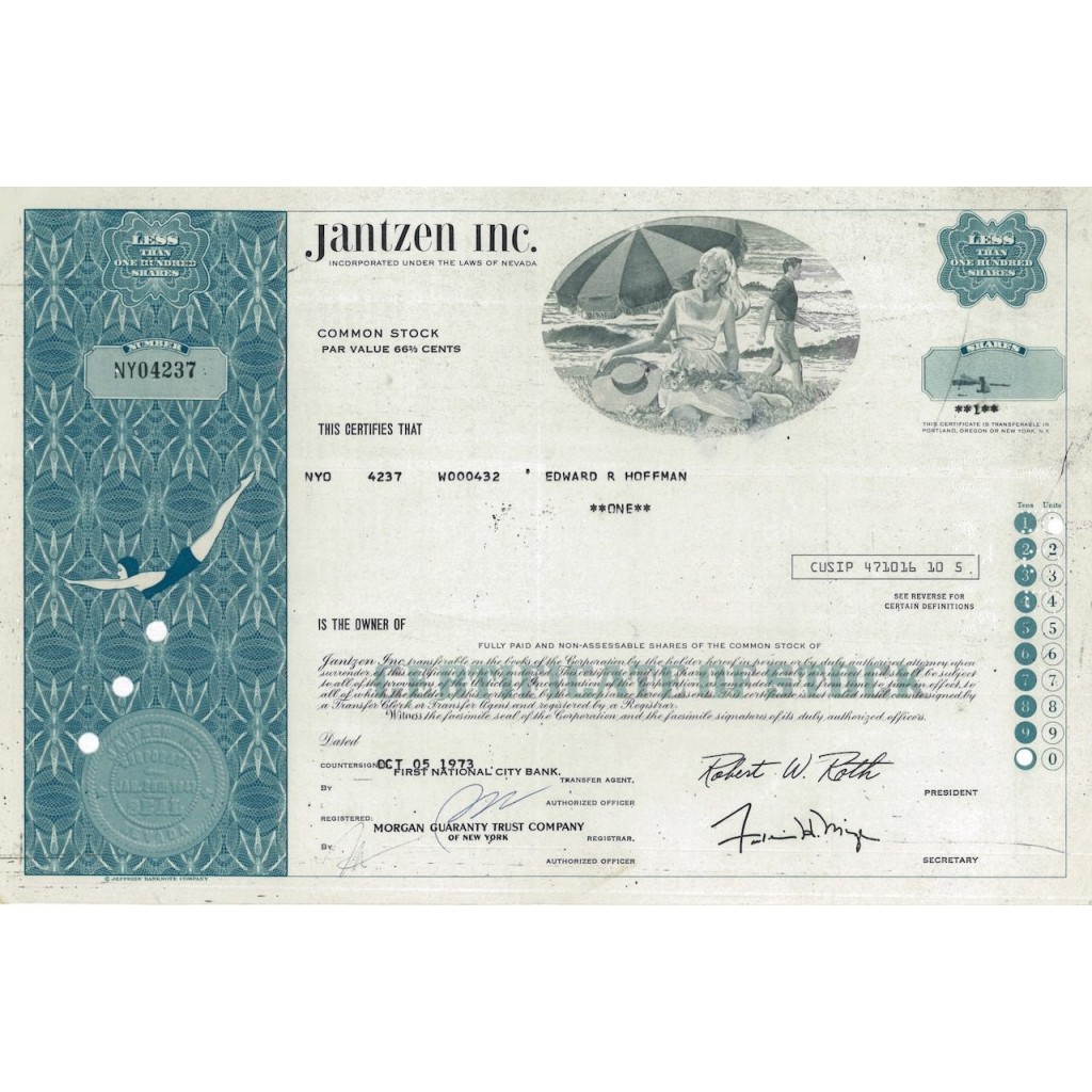 JANTZEN INC. - 1 AZIONE - 1973
