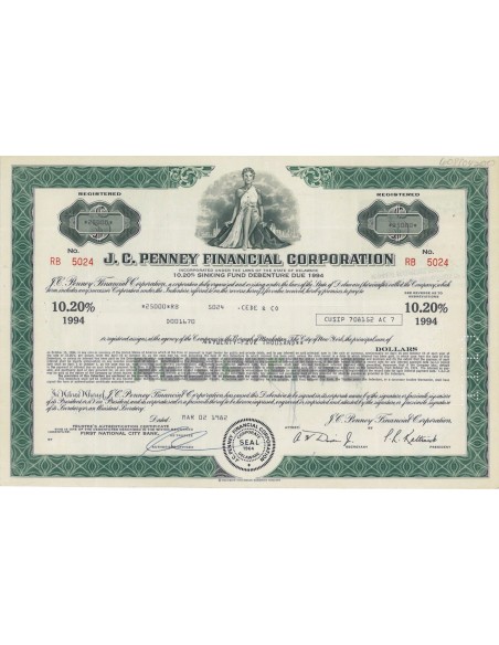 J.C. PENNEY FINANCIAL CORPORATION - 25000 DOLLARI - 1982