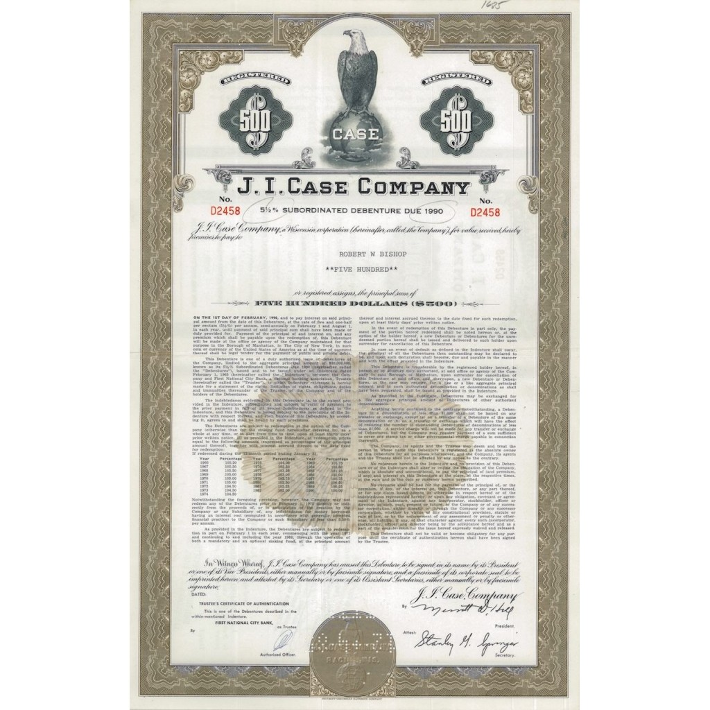 J.I. CASE COMPANY 500 DOLLARI 1990