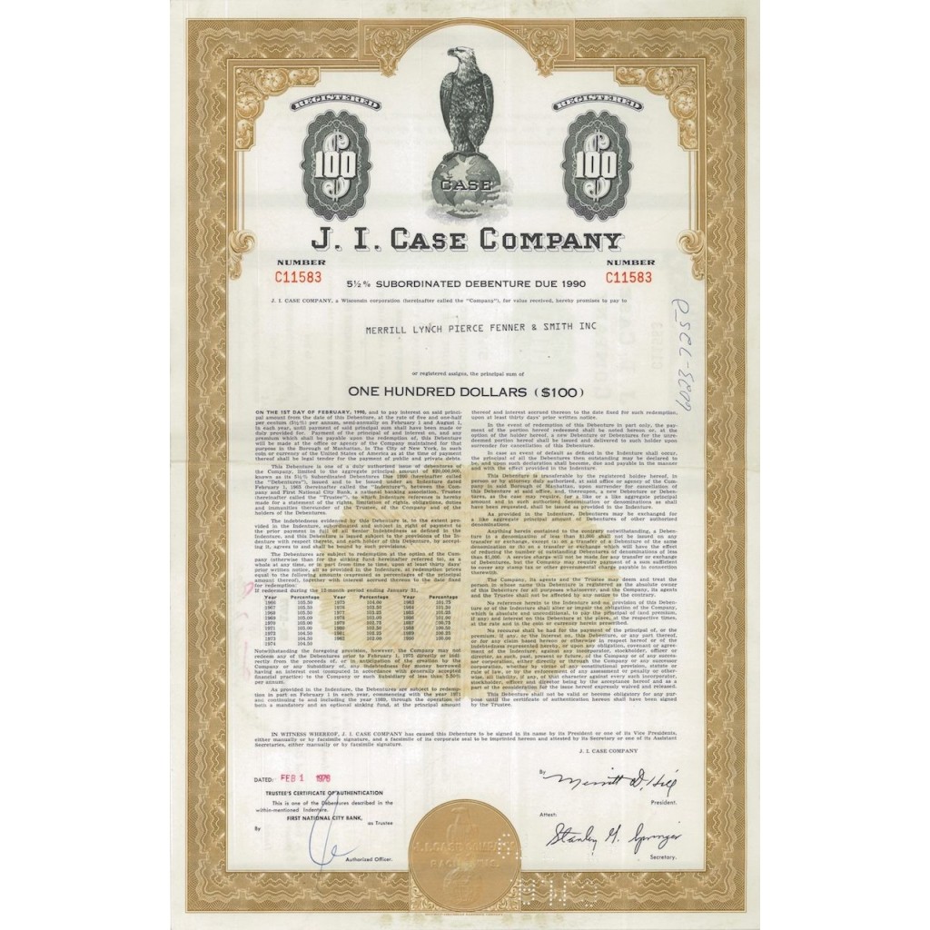 J.I. CASE COMPANY - 100 DOLLARI - 1976