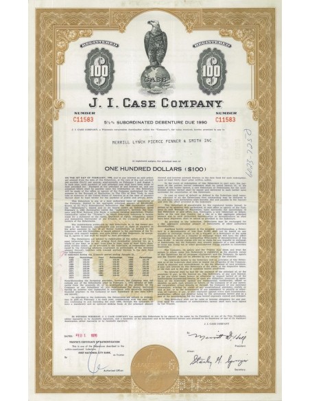 J.I. CASE COMPANY - 100 DOLLARI - 1976