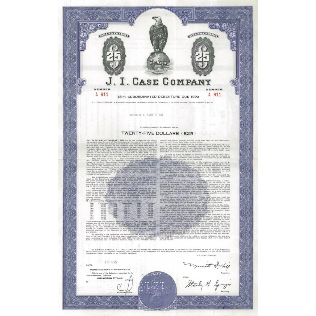 J.I. CASE COMPANY - 25 DOLLARI - 1965