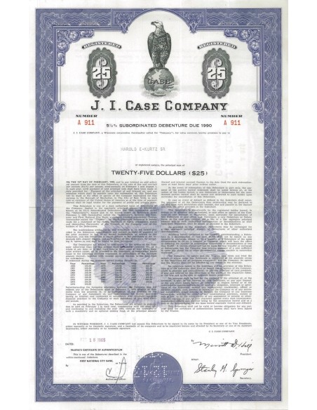 J.I. CASE COMPANY - 25 DOLLARI - 1965