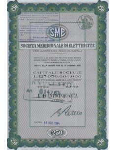 SME MERIDIONALE DI ELETTRICITA` 250 AZIONI NAPOLI 1984