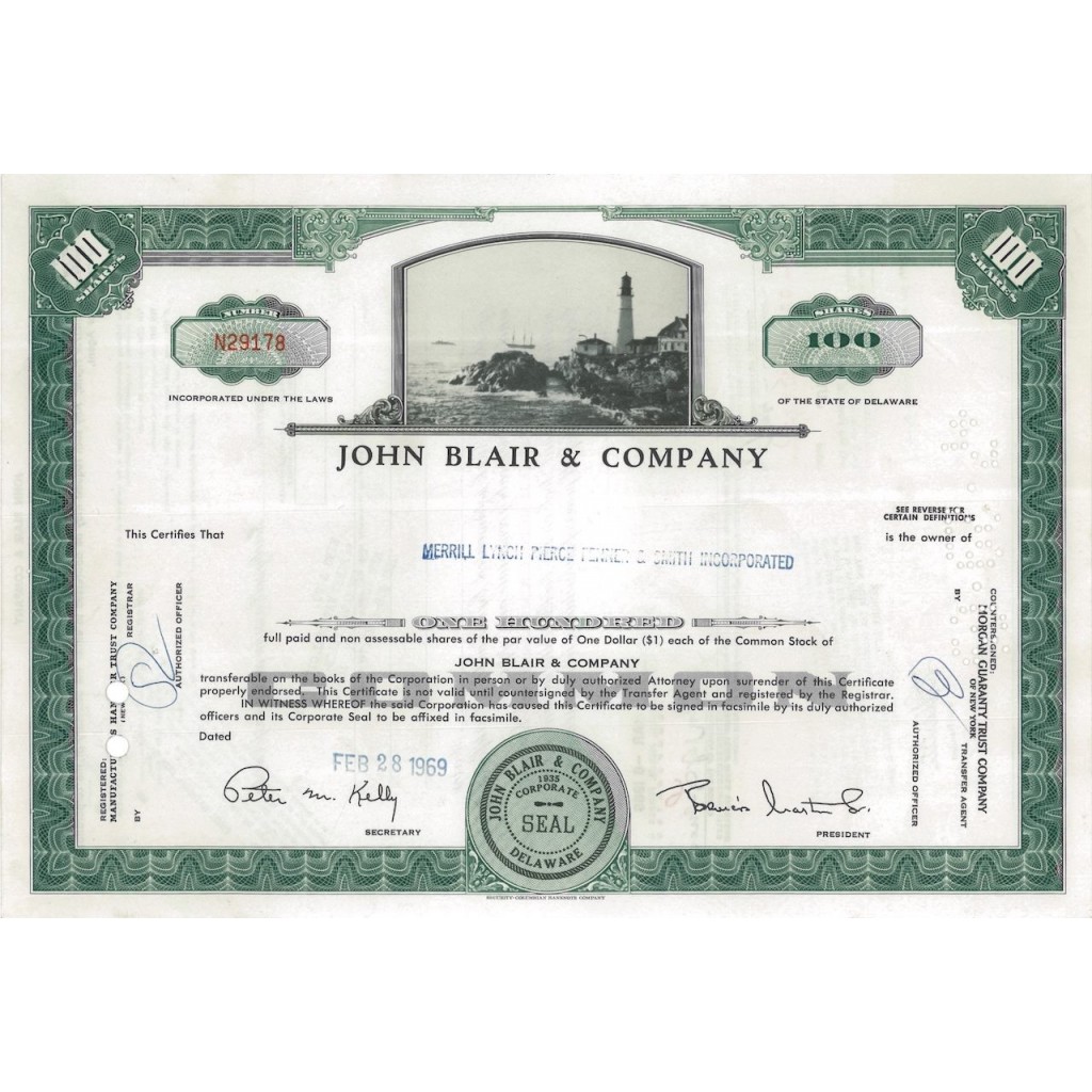 JOHN BLAIR E COMPANY - 100 AZIONI -1969