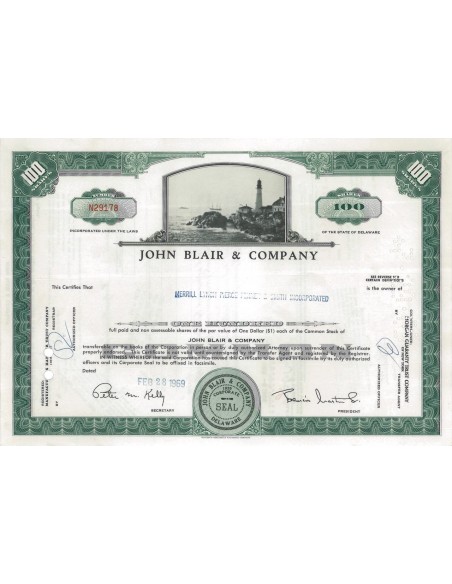 JOHN BLAIR E COMPANY - 100 AZIONI -1969