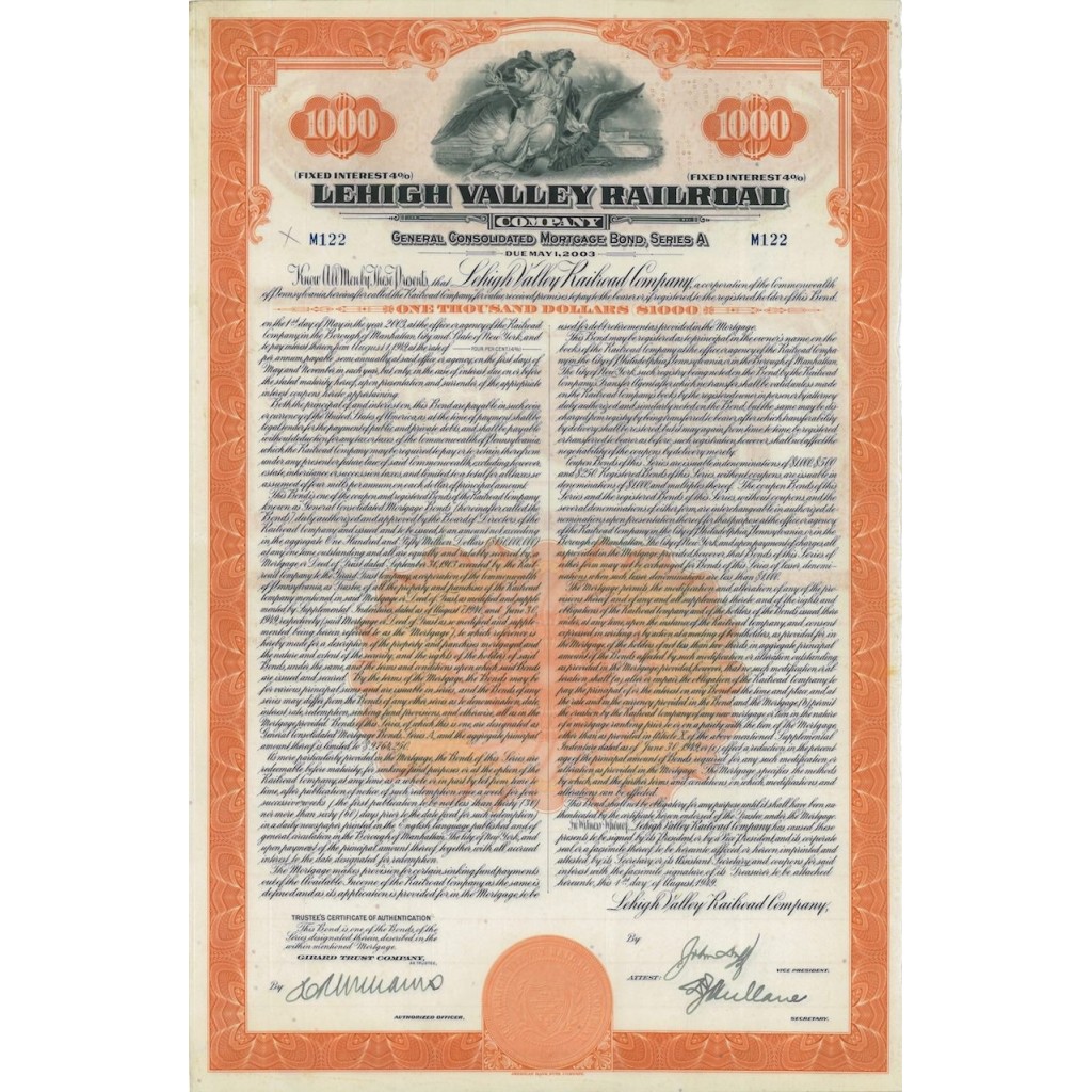 LEHIGH VALLEY RAILROAD -1000 DOLLARI - SERIE A - 1949