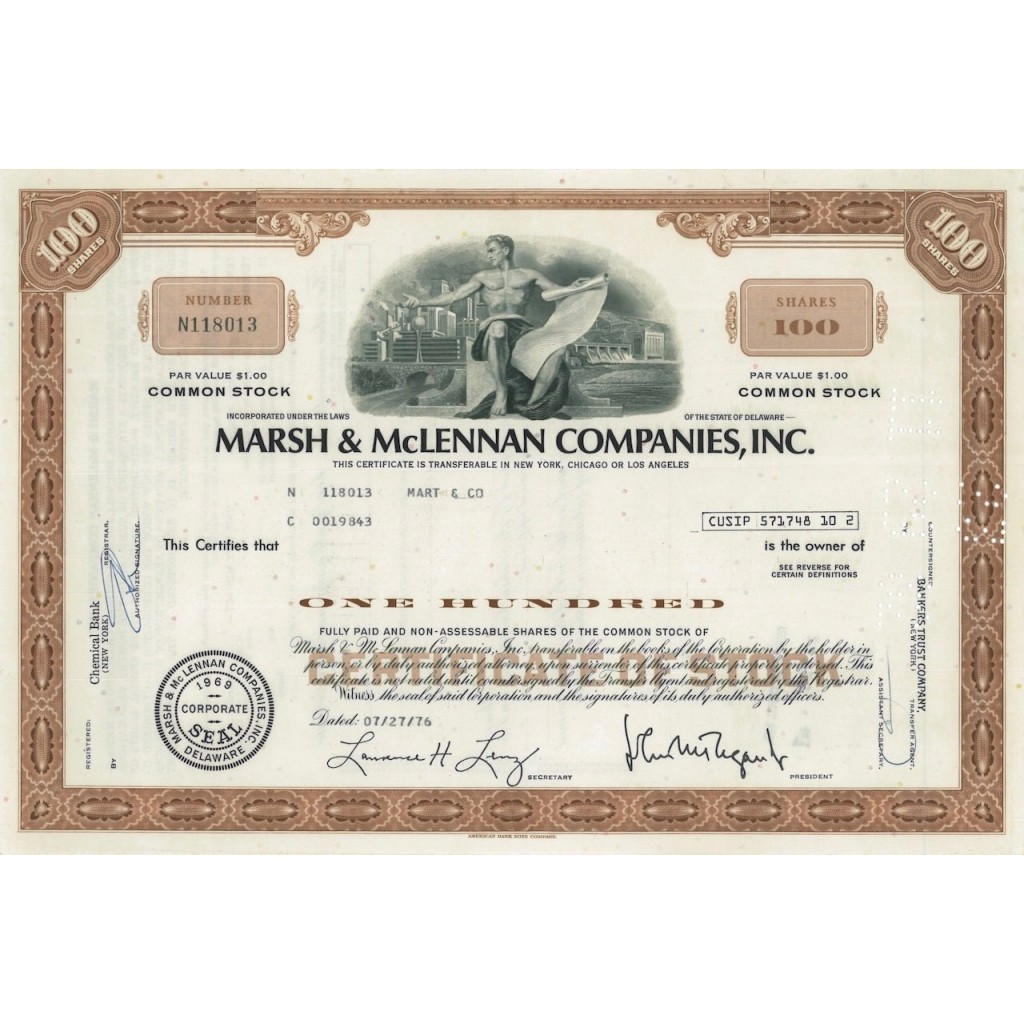 MARSH AND MCLENNAN COMPANIES, INC. - 100 AZIONI - 1976