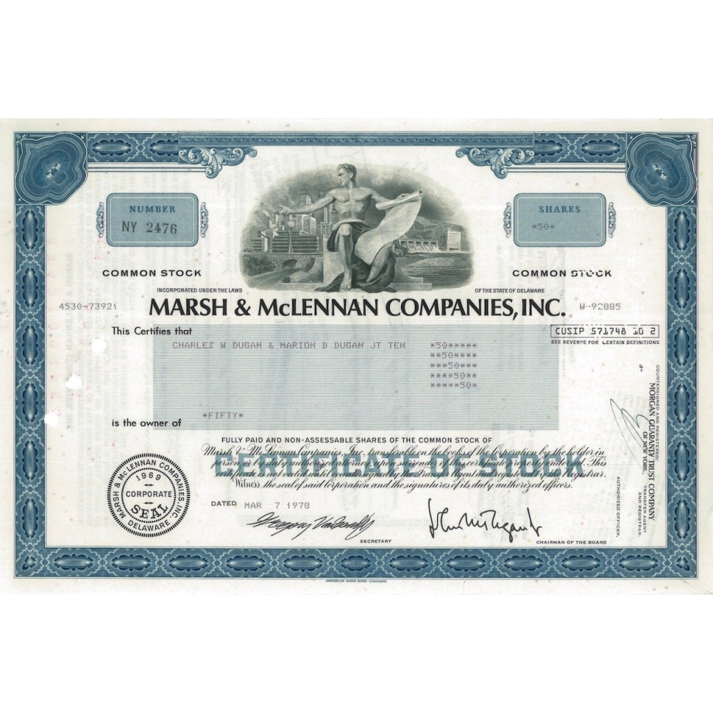 MARSH AND MCLENNAN COMPANIES, INC. - 50 AZIONI - 1978