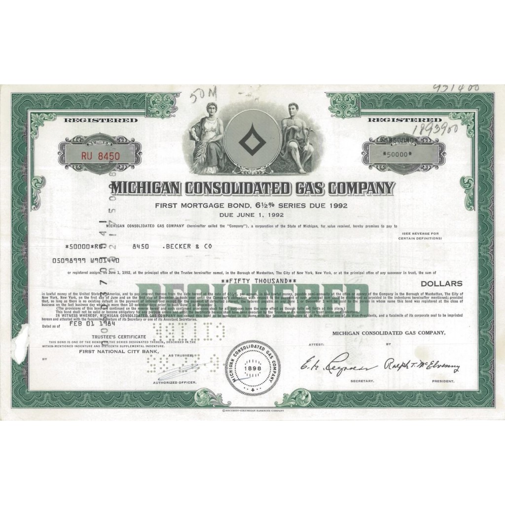 MICHIGAN CONSOLIDATED GAS COMPANY - 50000 DOLLARI - 1984