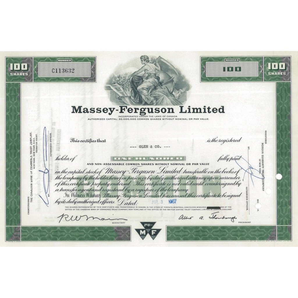 MASSEY-FERGUSON LIMITED - 100 AZIONI - 1967