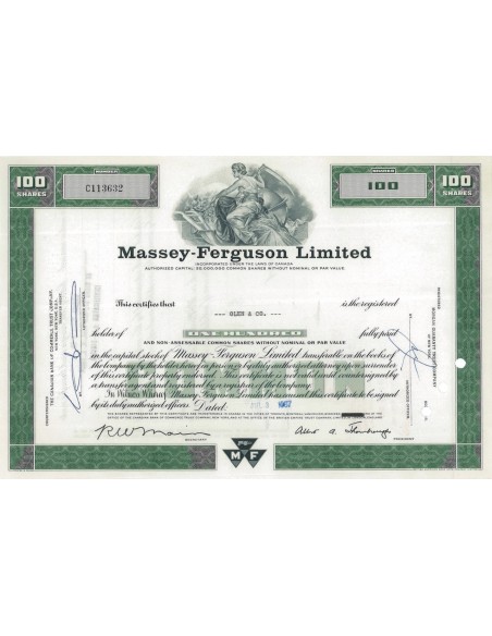 MASSEY-FERGUSON LIMITED - 100 AZIONI - 1967