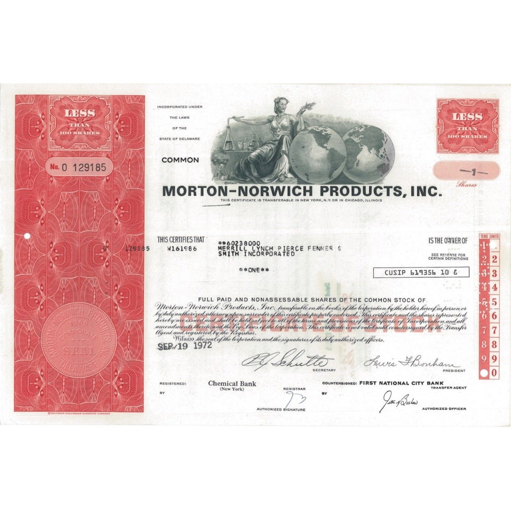 MORTON-NORWICH PRODUCTS, INC. - 1 AZIONE - 1972