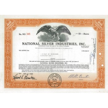 NATIONAL SILVER INDUSTRIES, INC. - 50 AZIONI - 1969