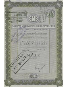 SME MERIDIONALE DI ELETTRICITA` 1000 AZIONI NAPOLI 1951