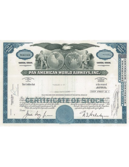 PAN AMERICAN WORLD AIRWAYS, INC. - 1000 AZIONI - 1971