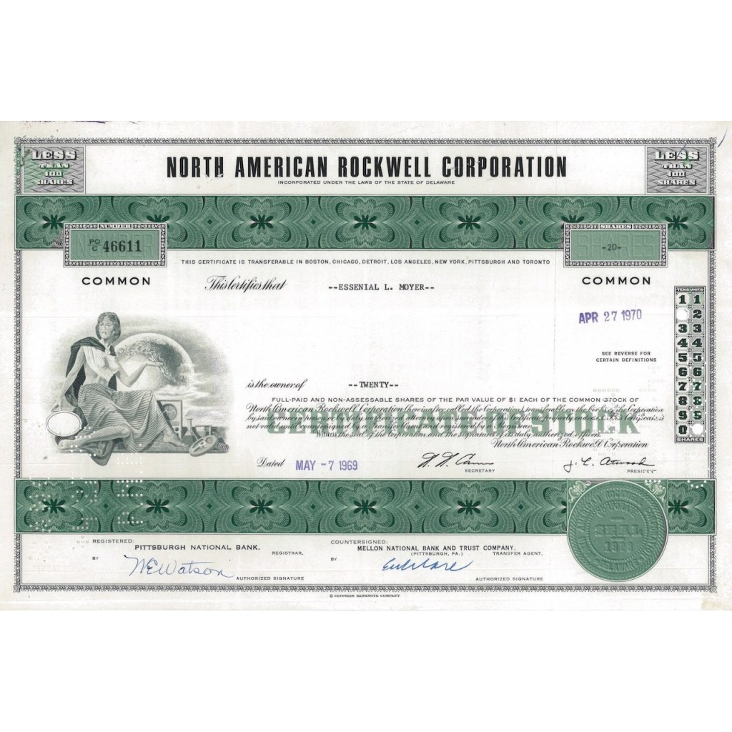 NORTH AMERICAN ROCKWELL CORPORATION - 20 AZIONI 1969