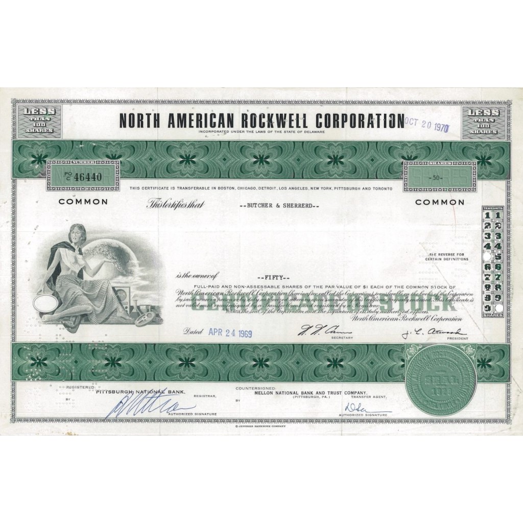 NORTH AMERICAN ROCKWELL CORPORATION - 50 AZIONI 1969