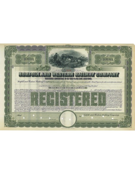 NORFOLK AND WESTERN RAILWAY COMPANY - 1000 DOLLARI - 1938