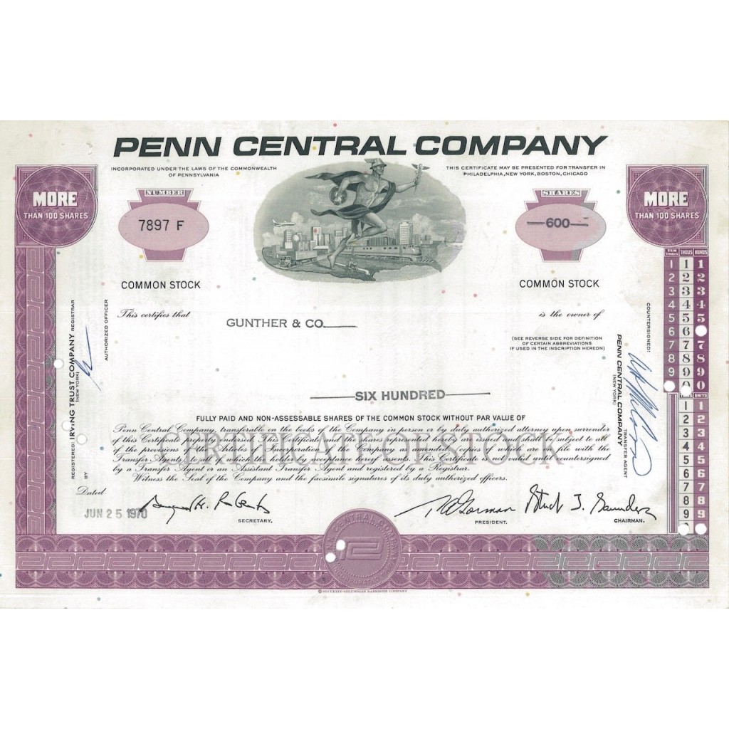 PENN CENTRAL COMPANY - 600 AZIONI - 1970