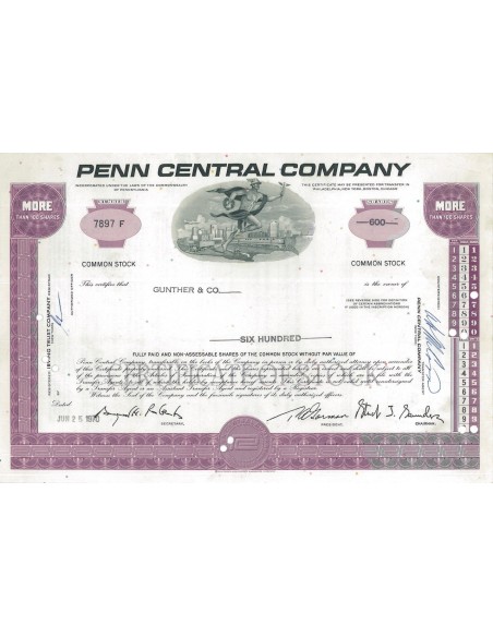 PENN CENTRAL COMPANY - 600 AZIONI - 1970