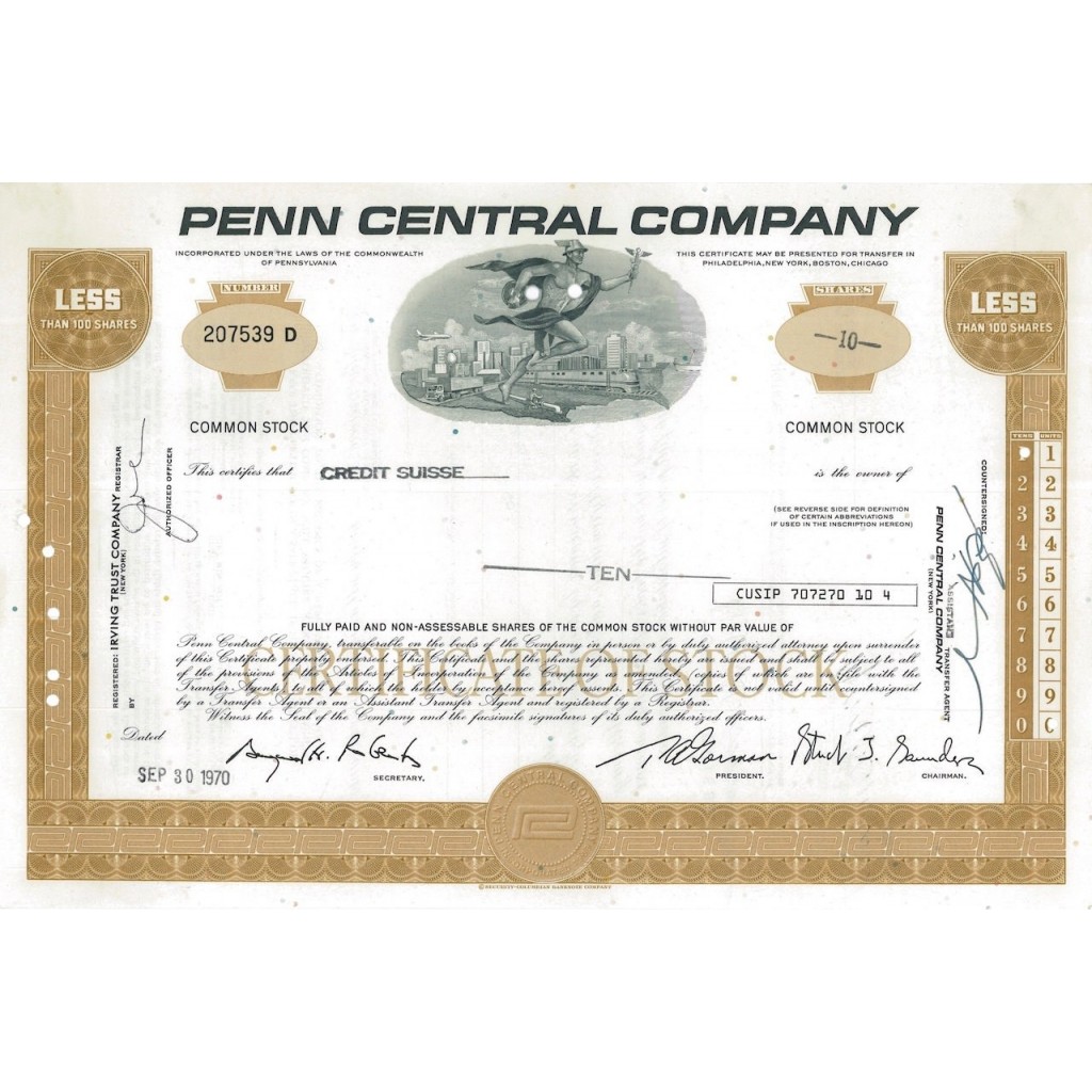 PENN CENTRAL COMPANY - 10 AZIONI - 1970