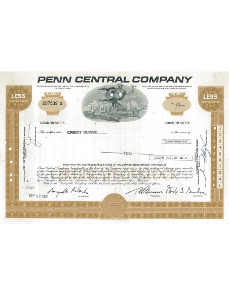 PENN CENTRAL COMPANY - 10 AZIONI - 1970