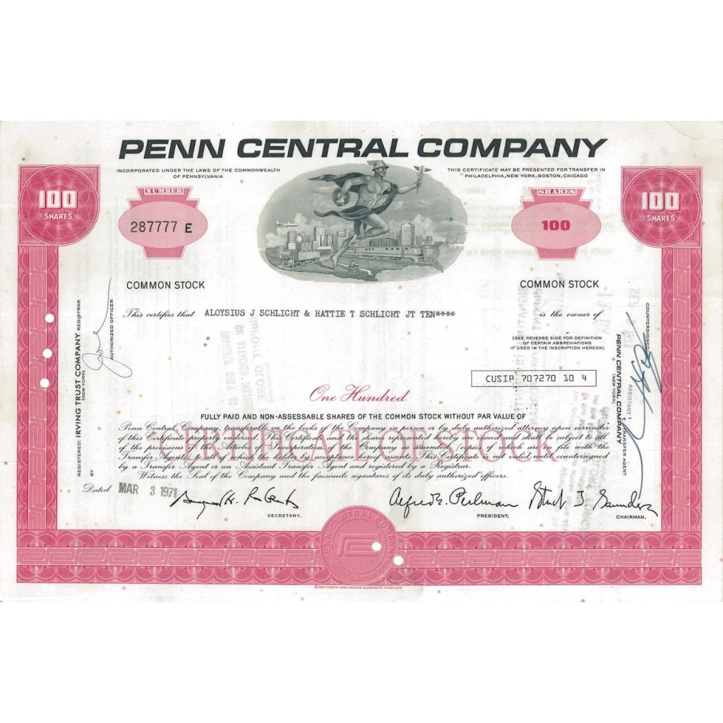 PENN CENTRAL COMPANY - 100 AZIONI - 1971