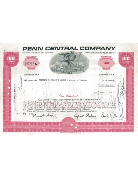 PENN CENTRAL COMPANY - 100 AZIONI - 1971