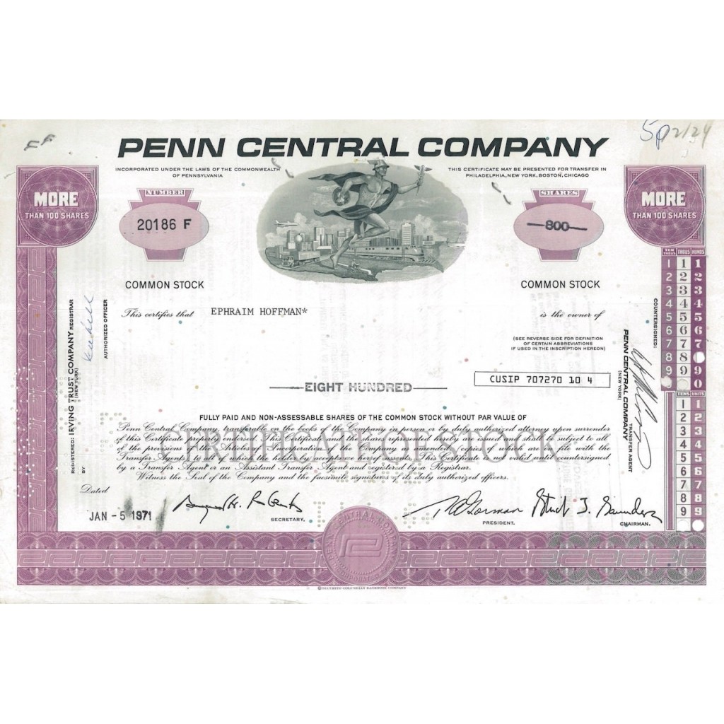 PENN CENTRAL COMPANY - 800 AZIONI - 1971