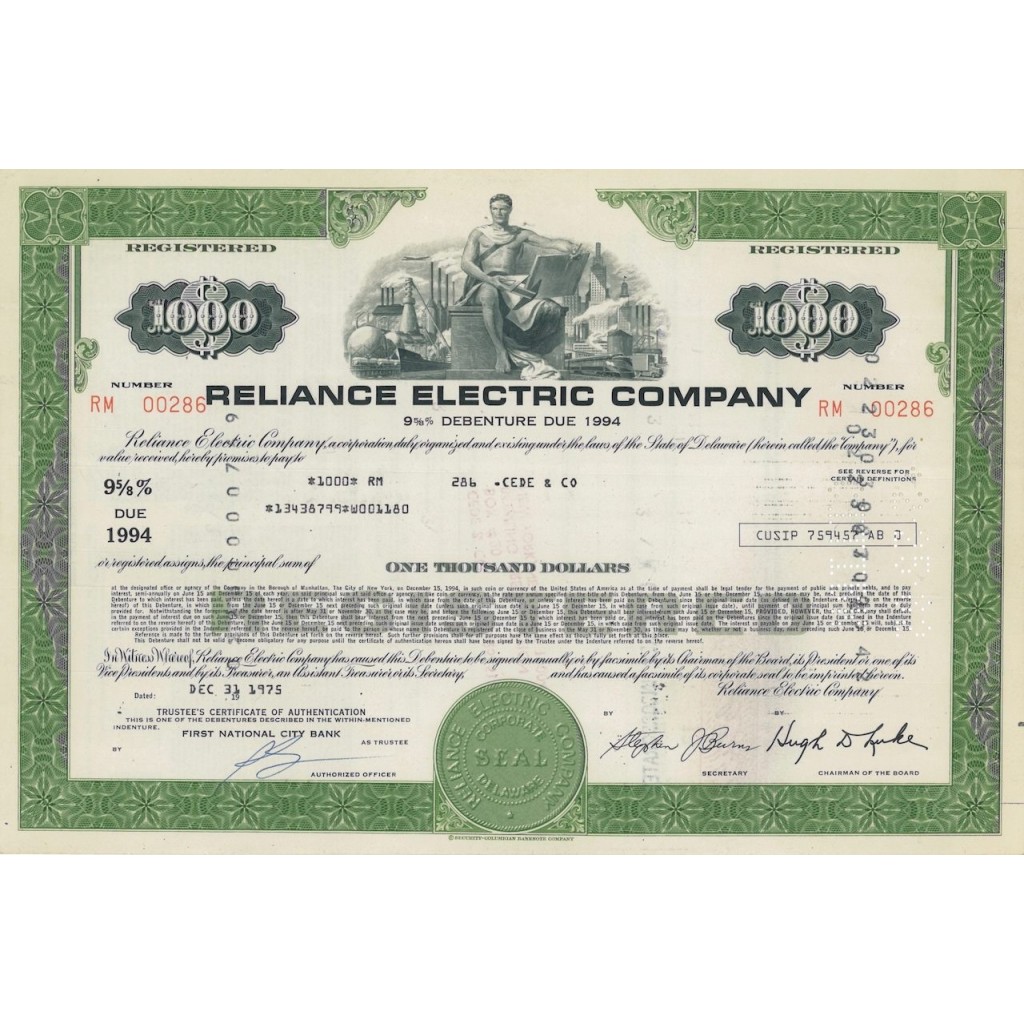 RELIANCE ELECTRIC COMPANY - 1000 DOLLARI - 1975