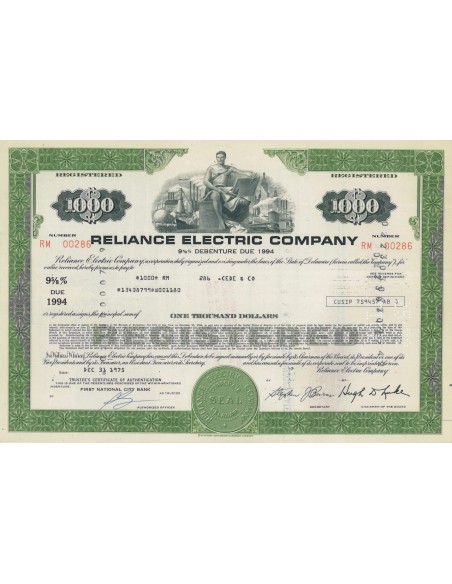 RELIANCE ELECTRIC COMPANY - 1000 DOLLARI - 1975