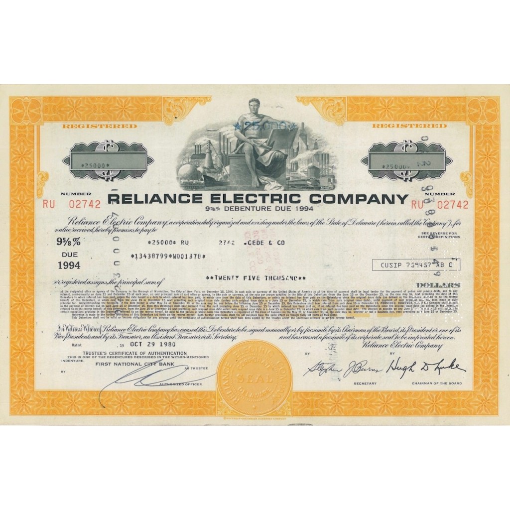 RELIANCE ELECTRIC COMPANY - 25000 DOLLARI - 1980