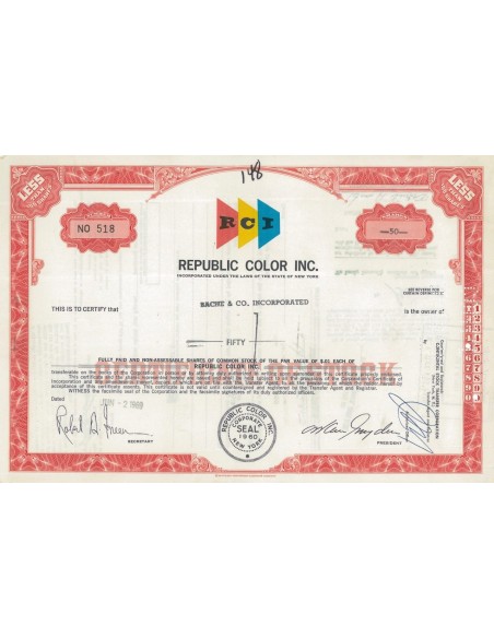 REPUBLIC COLOR INC. - 50 AZIONI - 1969
