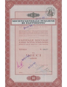 GENERALE PUGLIESE DI ELETTRICITA` - 10 AZIONI NAPOLI 1962
